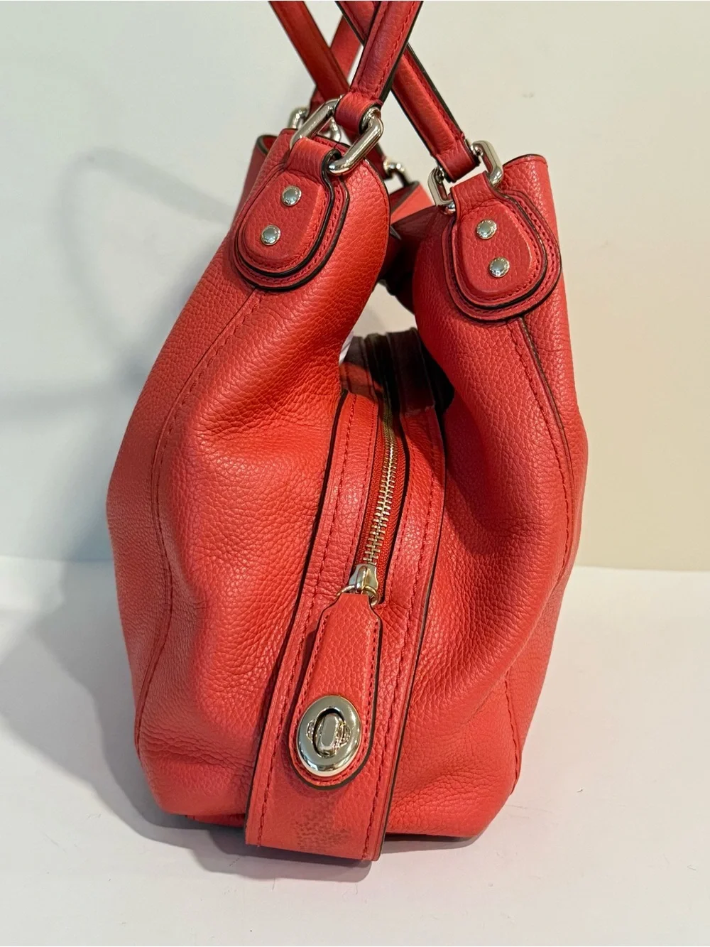 Coach Edie 31 Pebbled Leather Coral Orange Red Purse 57125 Shoulder Bag